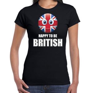 Verenigd Koninkrijk emoticon Happy to be British landen t-shirt zwart dames