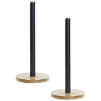 2x stuks keukenrol houders bamboe hout zwart 15 x 34 cm - thumbnail