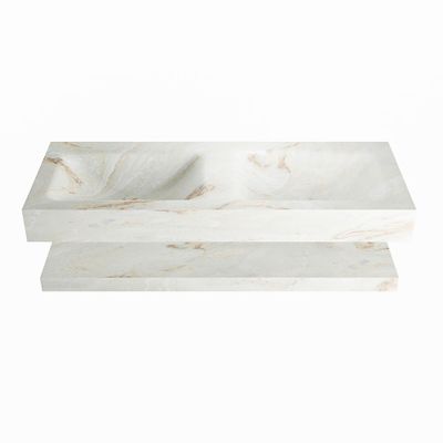 MONDIAZ ALAN-DLUX 120cm planchet Frappe. Vrijhangende wastafel CLOUD dubbel zonder kraangat, kleur Frappe.