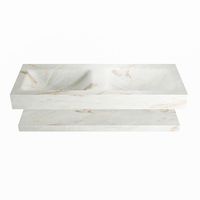 MONDIAZ ALAN-DLUX 120cm planchet Frappe. Vrijhangende wastafel CLOUD dubbel zonder kraangat, kleur Frappe.