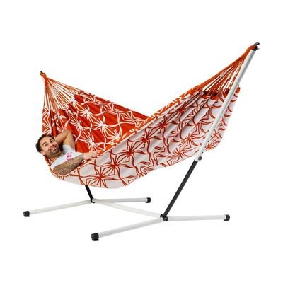 Familie hangmat met metalen standaard - 400x180cm - Rood - 200kg draagkracht- 100% katoen - binnen & buiten
