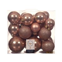 52x stuks kunststof kerstballen toffee bruin 6-8-10 cm glans/mat/glitter - thumbnail