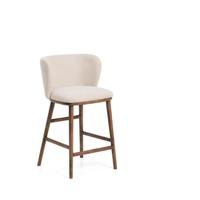 Kave Home Ciselia barkruk H65 chenille Beige poot donker hout