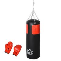 HOMCOM Bokszak trainingsdummy bokstraining boksen met bokshandschoenen zwart Ã˜ 30 x 120 cm | Aosom Netherlands - thumbnail