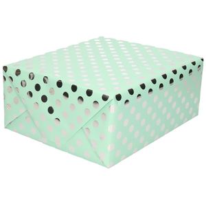 Set van 5x stuks mintgroene folie inpakpapier/cadeaupapier zilveren stip 200 x 70