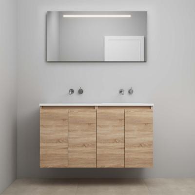 On-Line Badkamermeubelset - 120 cm - Voorgemonteerd - Greeploos 4 Deuren - Acryl Wastafel - Kraangat naar Keuze - Spiegel met LED-Verlichting - Eiken