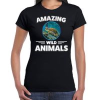 T-shirt schildpadden amazing wild animals / dieren zwart voor dames