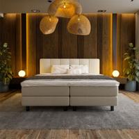 2-Persoons Boxspring Hotel - Wide - Beige 140x200 cm - Pocketvering - Inclusief Topper - Dekbed-Discounter.nl