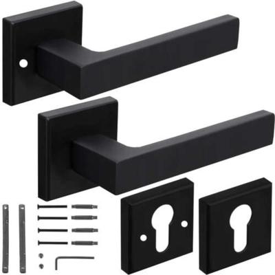 Ruhhy Deurhendel set - 2x stuks - mat zwart - ijzer - L14 cm - deurgreep - deurkruk
