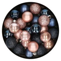 28x stuks kunststof kerstballen lichtroze en donkerblauw mix 3 cm