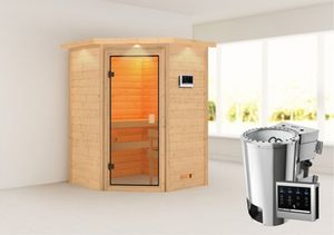 Karibu | Antonia Sauna met Dakkraag | Biokachel 3,6 kW Externe Bediening