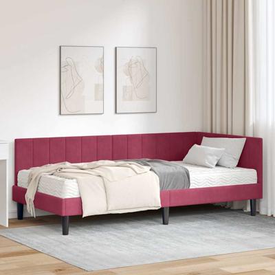 Hoekbedframe met matras Wijnrood 90 x 200 cm Fluweel
