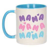 Cadeau koffie/thee mok voor mama - blauw - hartjes - keramiek - Moederdag   -