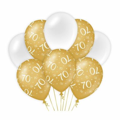 70 jaar leeftijd thema Ballonnen - 8x - goud/wit - Verjaardag - Versiering/feestartikelen 70 jaar leeftijd thema Ballonnen - 8x - goud/wit - Verjaardag - Versiering/feestartikelen