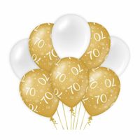 70 jaar leeftijd thema Ballonnen - 8x - goud/wit - Verjaardag - Versiering/feestartikelen   -