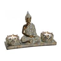 Boeddha beeldje - polyresin - rood/goud - 5,5 cm - met giftbag - decoratie