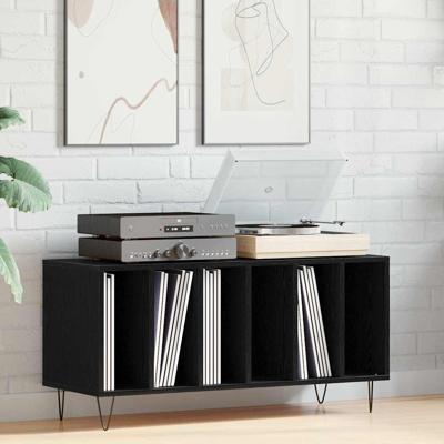 Platenkast met plank Zwart eiken 100 x 38 x 48 cm Bewerkt hout
