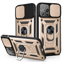 iPhone 15 Pro hoesje - Backcover - Rugged Armor - Camerabescherming - Extra valbescherming - TPU - Goud