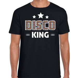 Disco verkleed t-shirt heren - jaren 80 feest outfit - disco king - zwart