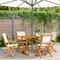 Tuinstoelen 4 st inklapbaar massief hout en stof crèmewit