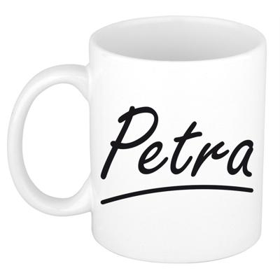 Petra Naam koffiemok - beker - met sierlijke letters - wit - 300 ml - Cadeau - Dames