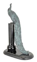 A BRONZE SCULPTURE OF A PEACOCK