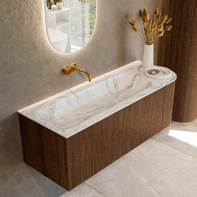 Badmeubel Mondiaz Kurve-Dlux | 125 cm | Meubelkleur Walnut | Wastafelkleur Glace | Solid surface | Links spoelbak | Zonder kraangat(en)