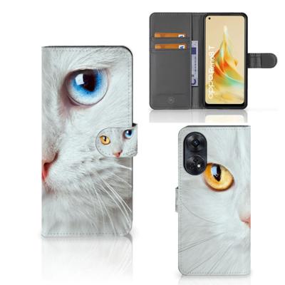 OPPO Reno8 T 4G | Telefoonhoesje | Met pasjeshouder | Witte Kat