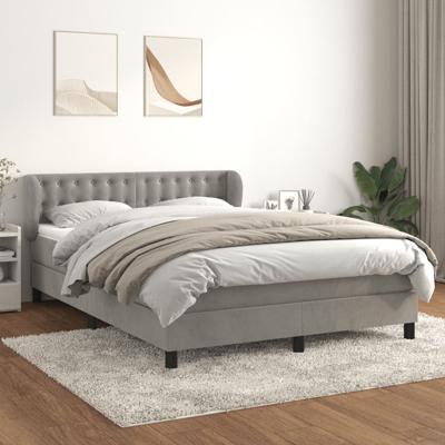 Boxspring met matras fluweel lichtgrijs 140x190 cm