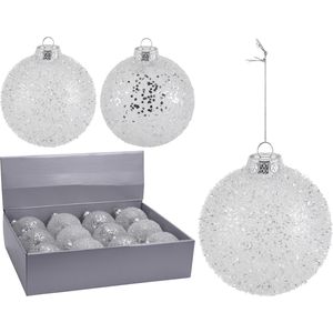 1x Zilveren glitter kerstballen kunststof 10 cm type 2