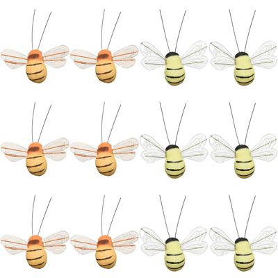 Paasdecoratie 12x stuks bijen op clip - 3 x 7 cm - foam - oranje