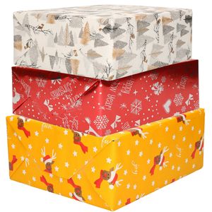 Bellatio Decorations - 6x luxe kerst cadeaupapier rollen in 3-stijlen - Cadeaupapier