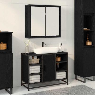 Badkamer spiegelkast Zwart eiken 65 x 20 x 60 cm Bewerkt hout