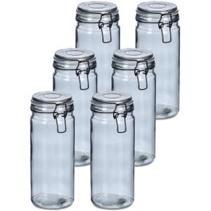 Voorraadpotten/bewaarpotten - 10x - 1L - grijs - glas - beugelsluiting - D10 x H20 cm