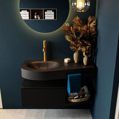 MONDIAZ RIVA 100cm badmeubel onderkast / planchet kleur Urban met 1 lade. Wastafel DULCET links 1 kraangat kleur Urban. MONDIAZ RIVA 100cm badmeubel onderkast / planchet kleur Urban met 1 lade. Wastafel DULCET links 1 kraangat kleur Urban.