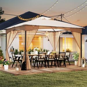 Paviljoen 3 x 3,6 m Vouwpaviljoen met 4 Zandzakken & 4 Muskietennetten & Dubbel Dak Waterdicht & Stabiel & Winterbestendig Khaki