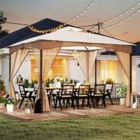 Paviljoen 3 x 3,6 m Vouwpaviljoen met 4 Zandzakken & 4 Muskietennetten & Dubbel Dak Waterdicht & Stabiel & Winterbestendig Khaki