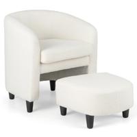 Fauteuil met Voetenbank Gestoffeerde Fauteuil met Massief Houten Frame en Antislip Vilten Kussens Accentstoel Relaxstoel (Beige)