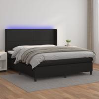 Boxspring met matras en LED kunstleer zwart 160x200 cm