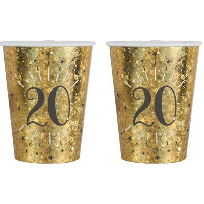 Verjaardag feest bekertjes leeftijd - 20x - 20 jaar - goud - karton - 270 ml
