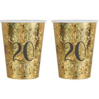 Verjaardag feest bekertjes leeftijd - 20x - 20 jaar - goud - karton - 270 ml