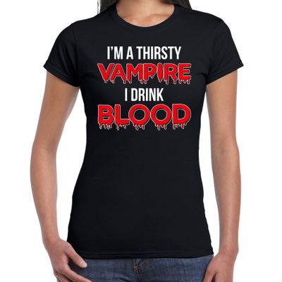 Thirsty vampire halloween verkleed t-shirt vampier zwart voor dames
