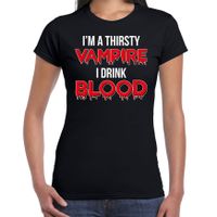 Thirsty vampire halloween verkleed t-shirt vampier zwart voor dames - thumbnail