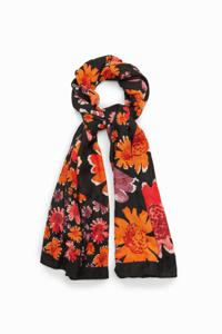 Rechthoekige sjaal met bloemen - BLACK - U