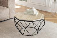 Handgemaakte salontafel DIAMOND 70cm beige travertijn zwart ijzer - 45205