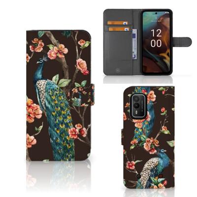Nokia XR21 | Telefoonhoesje | Met pasjeshouder | Pauw met Bloemen