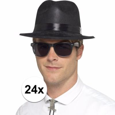 Blues Brothers hoed - 24x - zwart - volwassenen - plastic - Carnaval verkleedhoeden