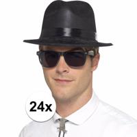 Blues Brothers hoed - 24x - zwart - volwassenen - plastic - Carnaval verkleedhoeden
