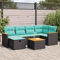 7-delige Loungeset met kussens poly rattan zwart