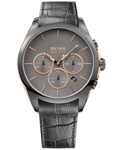 Heren BOSS &apos;Onyx&apos; chronograaf krokodillenleren bandhorloge, 44 mm - grijs